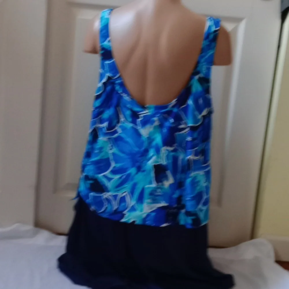 Calypso Cove Floral Skirted One-Piece Swimsuit Tankini Style NWT 20W Blue - Picture 5 of 12